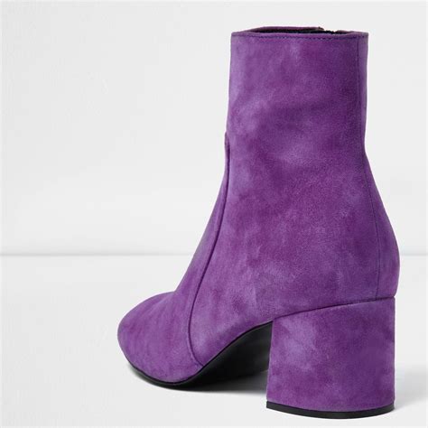 River Island Purple Block Heel Suede Ankle Boots Lyst