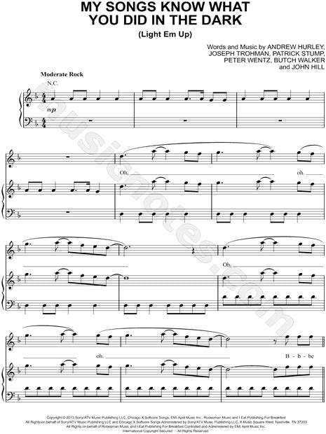 Fall Out Boy My Songs Know What You Did In The Dark Sheet Music In D