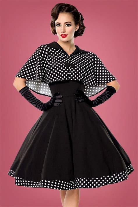 50s Lesly Polkadot Cape Swing Dress In Black Vintage Dresses Retro Fashion Vintage Style Dresses