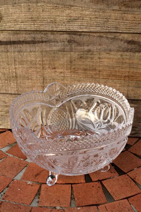 Vintage Crystal Rose Etched Footed Rose Bowl By Bazaarcabotine On Etsy