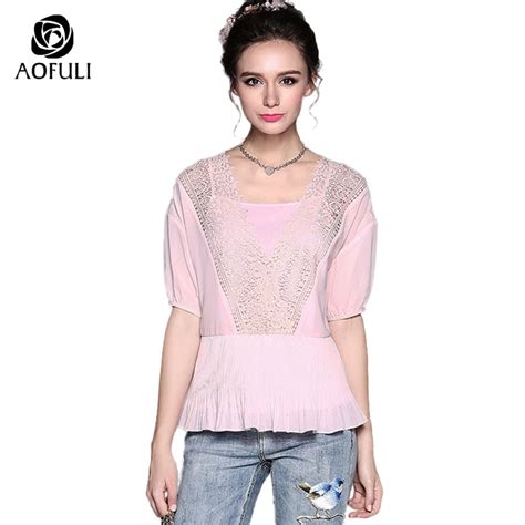 S 5xl Sexy Hollow Floral Lace Tops Summer Batwing Blouse Female Deep V Neck Short Sleeve Pink