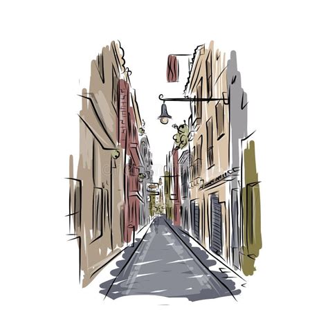 Esboço Da Rua Espanhola Velha Para Seu Projeto Ilustração Do Vetor