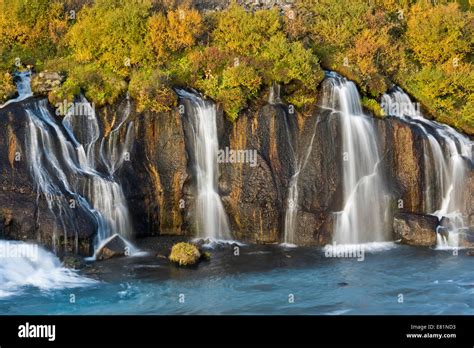 Hraunfossar Waterfalls Of The Hvítá River In Autumn Near Húsafell And