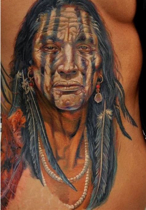 Colorful Native American Chest Tattoo By Dmitriy Samohin Native