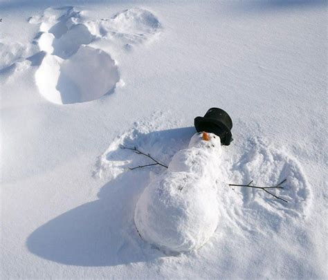 Snowman Making A Snow Angel Winter Wonder Snow Fun
