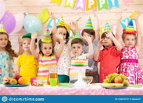 Large Group Of Preschool Kids Celebrating Birthday Party Stock Image - Image of lifestyle ...