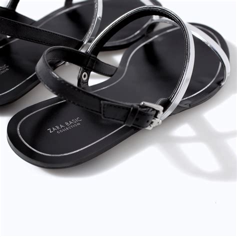 Zara Flat Sandals With Metallic Straps In Metallic Lyst