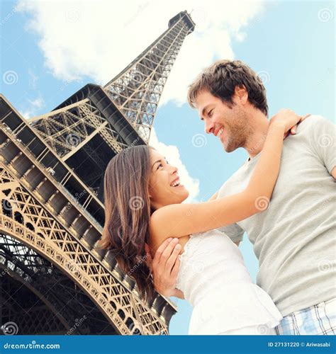 Paris Eiffel Tower Romantic Couple Stock Photo Image Of Male Paris