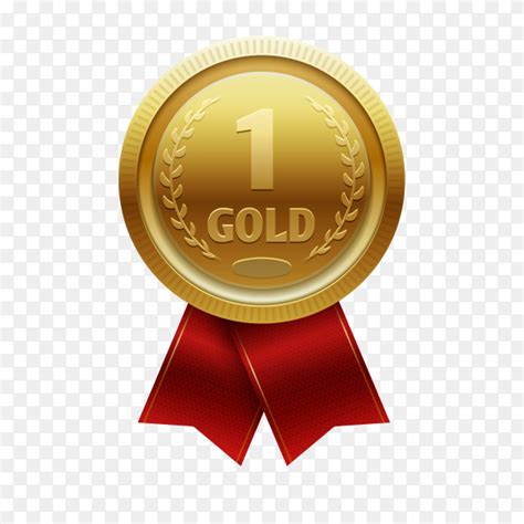 Gold Medal With Red Ribbon For First Place On Transparent Background