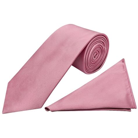 Dusty Pink Satin Tie And Handkerchief Set