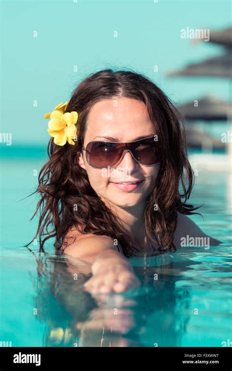 Young Woman Relax In Swimming Pool Stock Photo Alamy