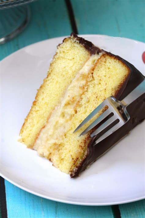 A rich creamy dessert also known as boston cream cake. boston cream pie from scratch