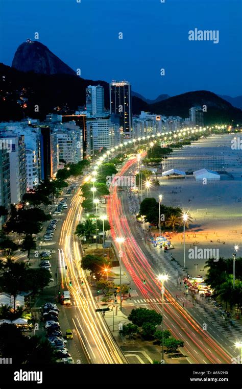 Copacabana Beach At Dusk Brazil Rio De Janeiro Stock Photo Alamy