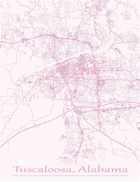 Colored Map Of Tuscaloosa Alabama And All Its Roads Etsy