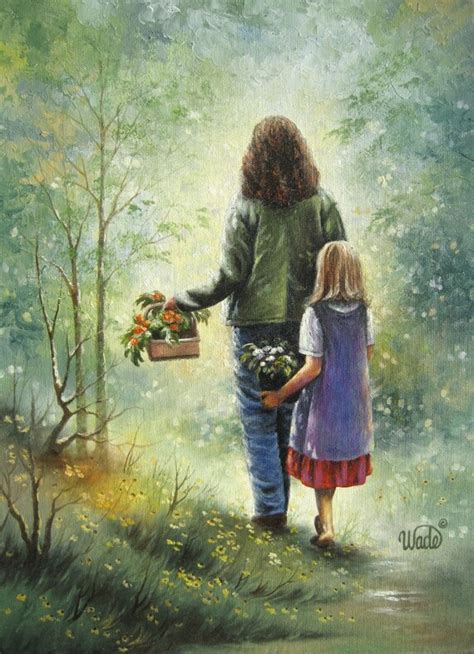 Mother And Daughter Art Print Garden Girls By Vickiewadefineart