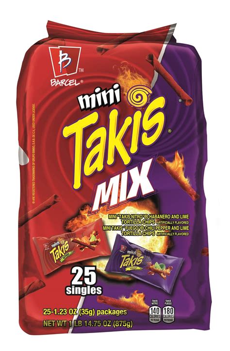 barcel mini takis crunchy rolled tortilla chips nitro and fuego hot