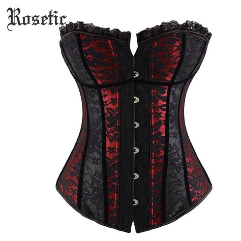 buy rosetic 2019 gothic woman corsets red color block belts patchwork vintage