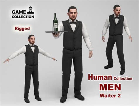 3d Model Waiter 2 Holding Bottle Of Wine Vr Ar Low Poly Cgtrader