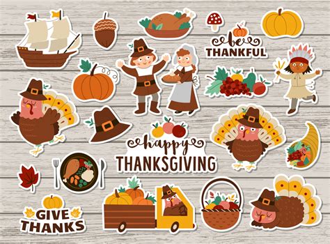 Vector Thanksgiving Stickers Set Autumn Patches Collection With Cute