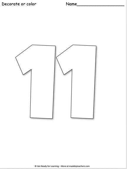 Giant Number 11 Coloring Page - Made By Teachers