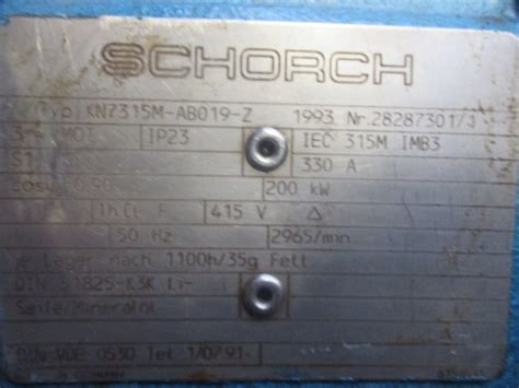 200 KW Schorch E Motor Type KN7315M AB019 Z HSO