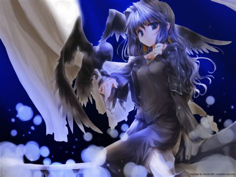 Tapety Noc Anime Křídla Havran Dívka Kostým Snímek Obrazovky