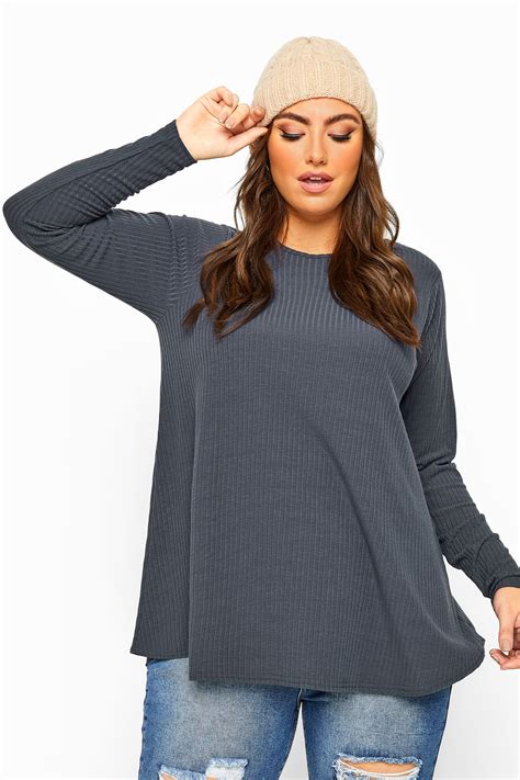 Limited Collection Grey Ribbed Long Sleeve Top Yours Clothing