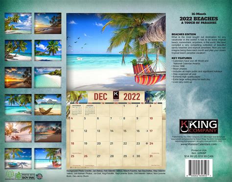 2022 Beaches A Touch Of Paradise Scenic Wall Calendar The King Company