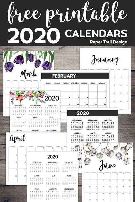 Free Printable 2020 Calendars 12 Templates Paper Trail Design