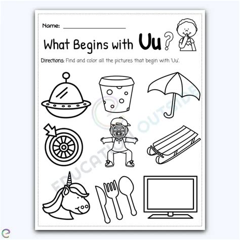 Letter U Beginning Sound Coloring Page