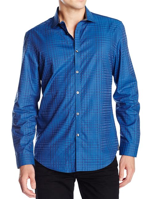 Calvin Klein New Blue Mens Size Medium M Plaid Button Down Shirt