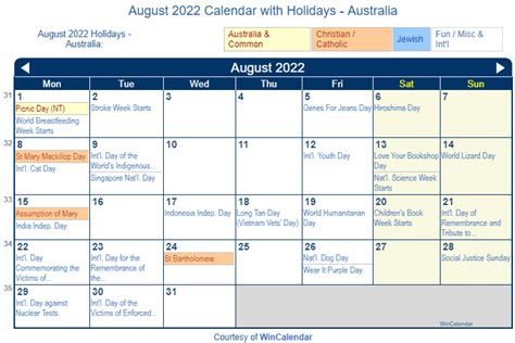 Print Friendly August 2022 Australia Calendar For Printing