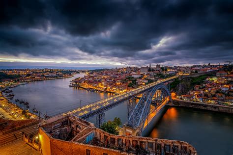 Cityscape Sky Bridge Portugal Porto Vila Nova Fond D Écran
