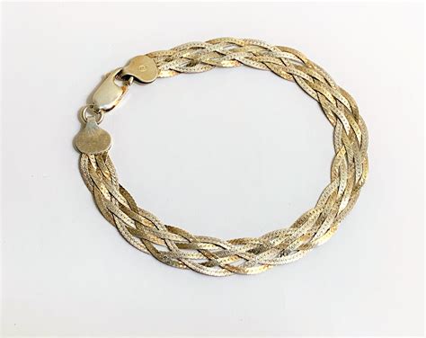Vintage Sterling Silver 925 Fas Italy Two Tone Braided Woven Bracelet