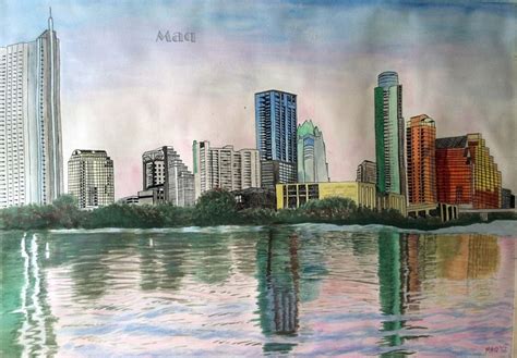 Check out our skyline painting selection for the very best in unique or custom, handmade pieces from our wall hangings shops. Austin Skyline colored ink | Austin skyline, Painting, Art