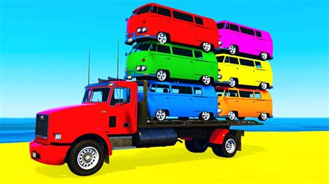 Color Bus On Truck And Cars Cartoon For Kids And Fun Colors For Children