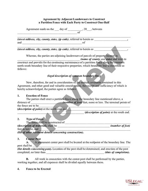 Neighbor Fence Agreement Template For Professional Services Us Legal