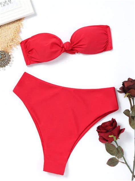 17 Off 2021 Bandeau Bowknot High Cut Bathing Suit In Red Zaful