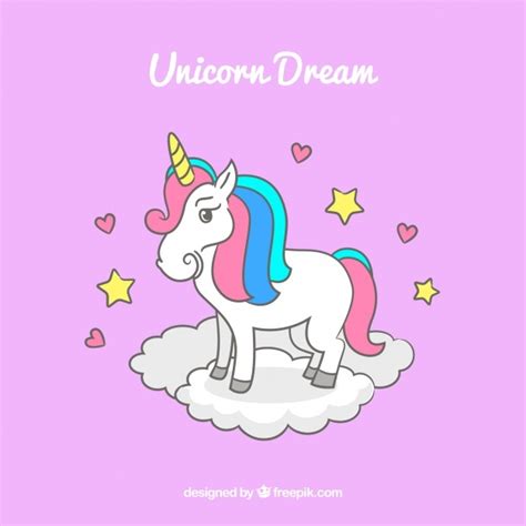 Free Vector Hand Drawn Unicorn On Clouds