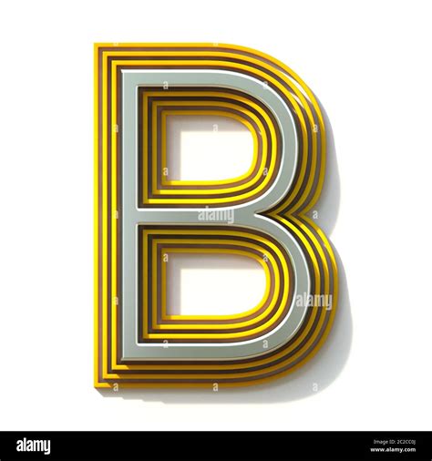 Yellow Outlined Font Letter B 3d Render Illustration Isolated On White