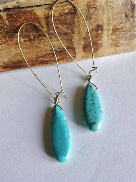 Boho Chic Turquoise Teardrop And Brass Dangle Earrings The Etsy