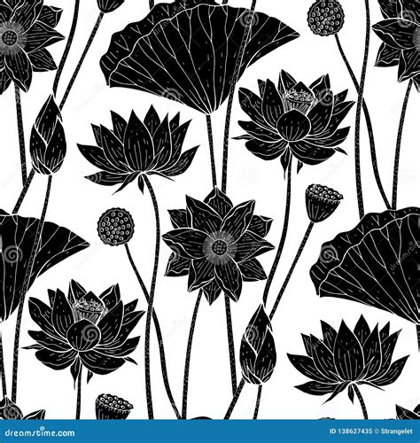 Seamless Floral Pattern With Lotus Flowers Stock Illustration