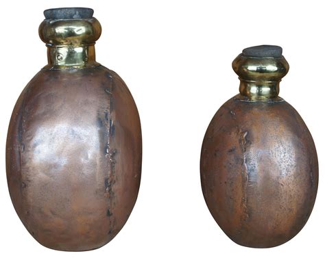 2 Vtg Indian Dovetailed Copper Water Canteen Jug Flask Vessel Bottles W
