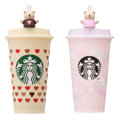 Starbucks Bearista Valentine And Sakura 2023 Drink Hole Cap Reusable Cup 2 Set 7198 Picclick