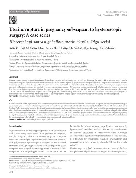 Pdf Uterine Rupture In Pregnancy Subsequent To Hysteroscopic Surgery