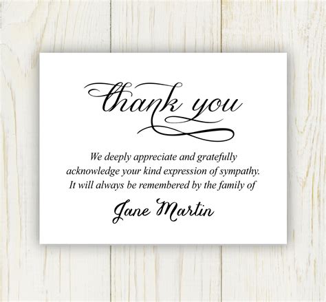 Funeral Thank You Note Wording Digital Printable Files For Memorials