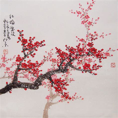 Original Painting Oriental Art Chinese Art Lovely Cherry Blossom Tree
