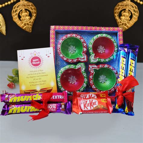 Buy Diwali Chocolate Gift Hampers Items Terracotta Diwali Clay Diya For