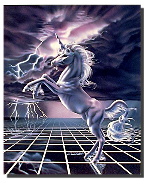 White Unicorn Poster Lightning Fantasy Posters