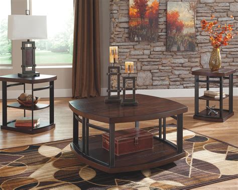 Challiman Table Set Of 3 Rustic Brown Livingroomsets Coffee Table